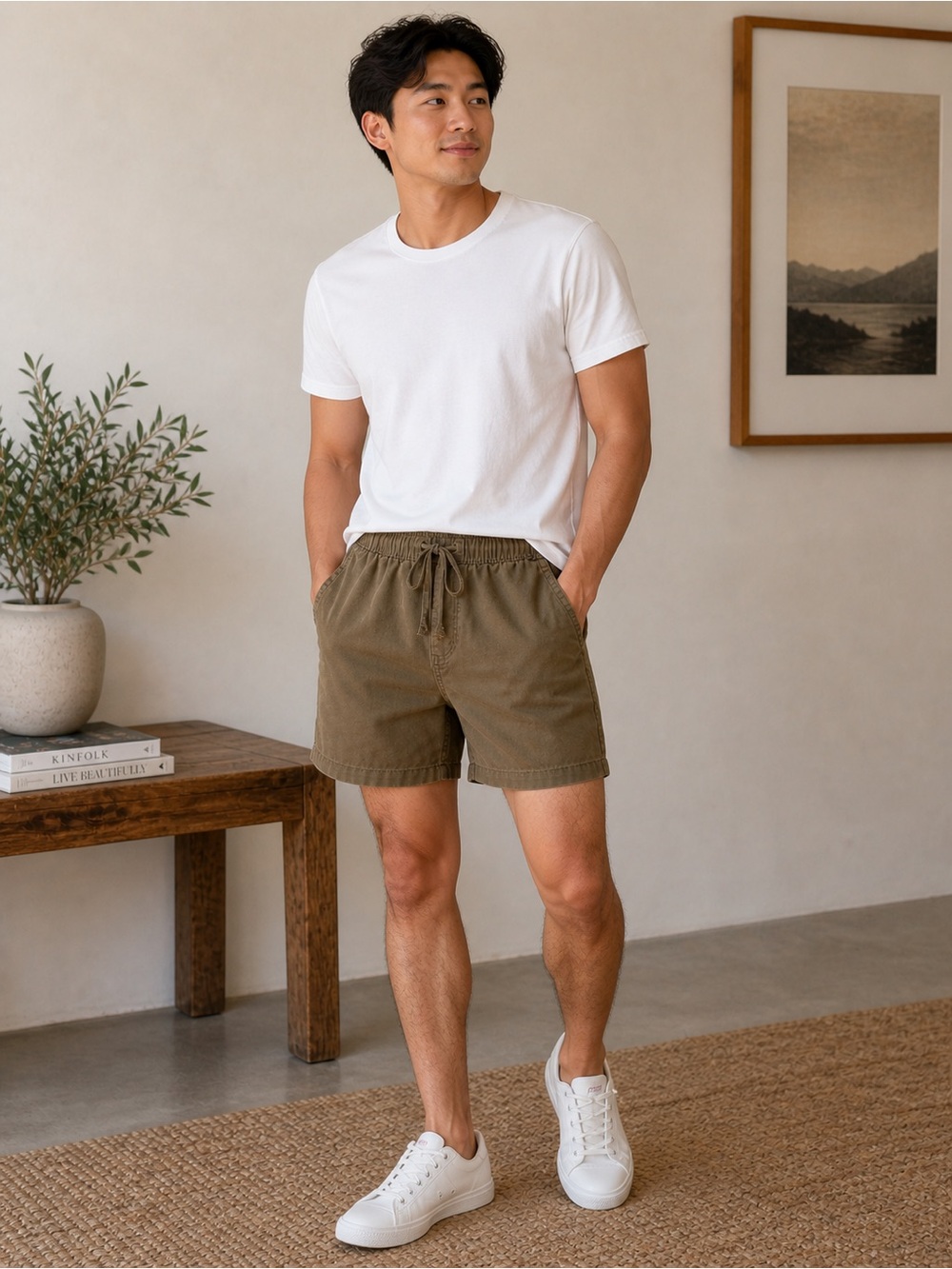 Galaxy Olive Green Elastic Waist Shorts Size XL Casual Lounge Utility Shorts